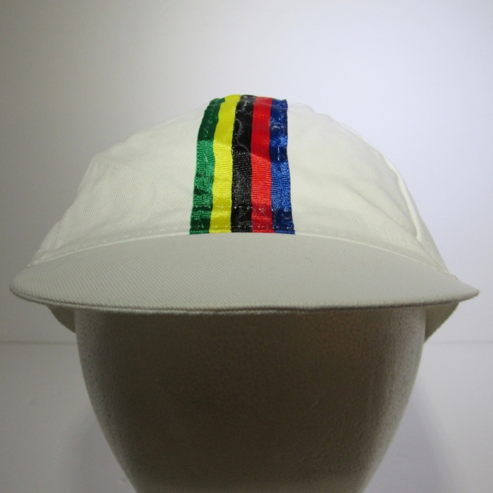 Vintage 90s Cycling Hat Fitted OSFA White Rainbow